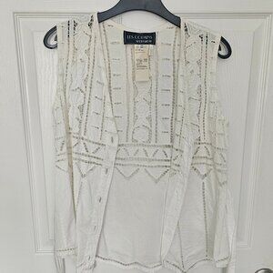 Les Copains Sportswear White Lace Crochet Vest Made in Italy Cotton Size IT 44
